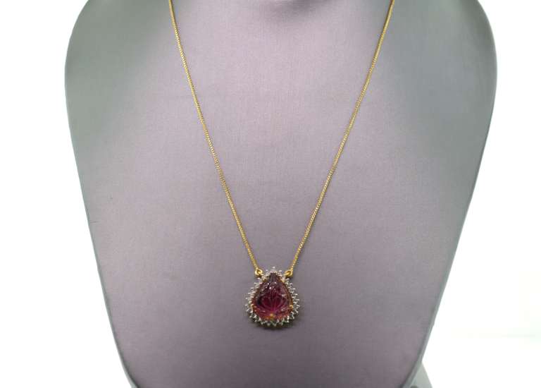 14kt Yellow Gold, Pink Tourmaline, & Diamond Pendant Necklace