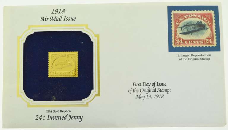 1918 Air Mail Issue Unopened 22 kt. Gold Replica 24 Cent Inverted Jenny Stamp