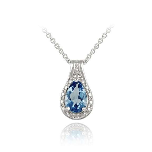 London Blue Topaz & Diamond Accent Necklace in Sterling Silver