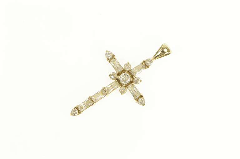 10K Yellow Gold Cubic Zirconia Baguette Cross Faith Symbol Pendant
