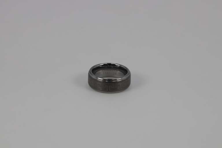 8mm Tungsten Carbide Wedding Band w/Greek Key Design Size 6