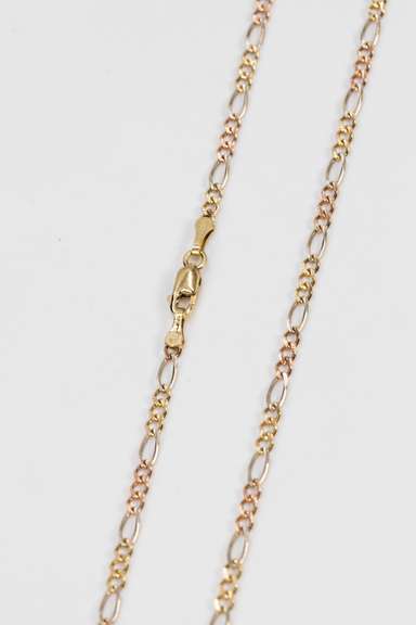 14k Gold Rose White Yellow Tri Color Solid Pave Figaro Link Chain 1.9mm Necklace 24"