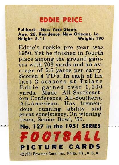 Eddie Price, Giants 1951 Bowman Football Card