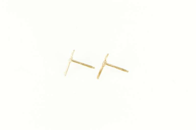 14K Yellow Gold Diamond Cut Cross Christian Faith Symbol Stud Earrings