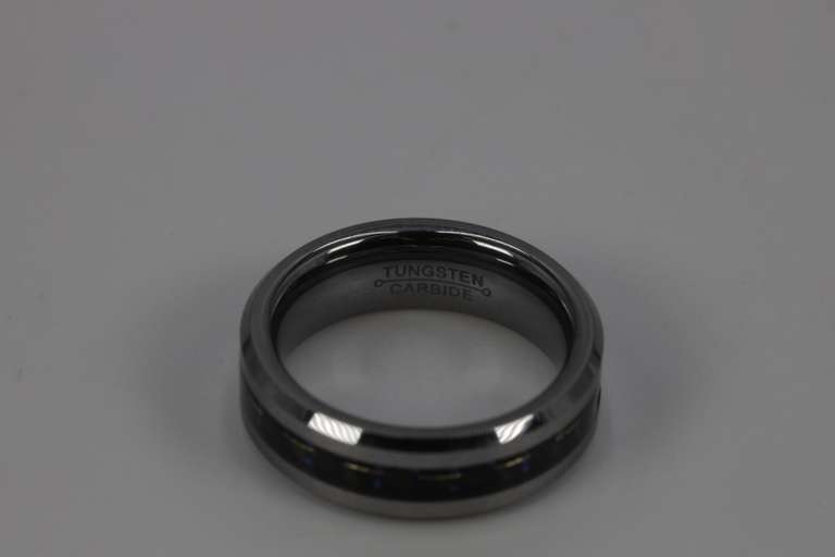 6mm Tungsten Carbide Wedding Band w/Carbin Fiber Inlay Size 5