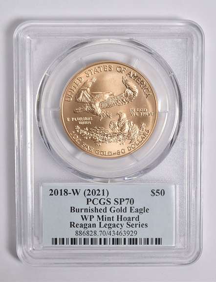 SP70 2018-W (2021) $50 1 Oz Gold Eagle Mint Hoard Reagan Signed PCGS