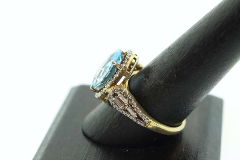 Charming Gold Plated Silver Topaz Ring with Diamond Accents