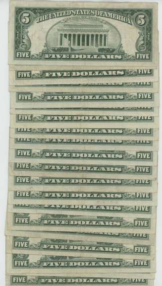 20 Much nicer Series of 1963 $5 Red Seal Notes