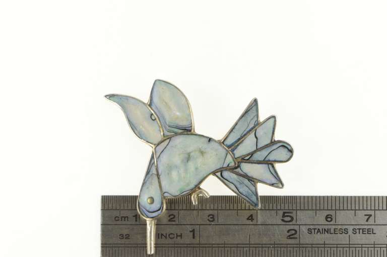 Sterling Silver Abalone Inlay Ornate Hummingbird Vintage Pin/Brooch
