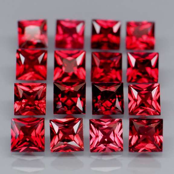 Set of 16 top red VS Garnets weighing 7.67 carats