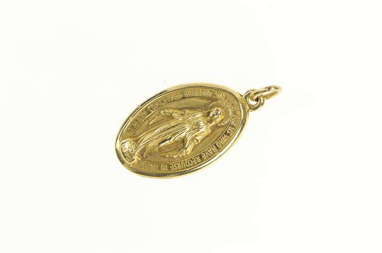 14K Yellow Gold Oval Virgin Mother Mary Christian Faith Jesus Pendant