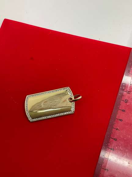 14K YELLOW GOLD DOG TAG PENDANT WITH DIAMONDS
