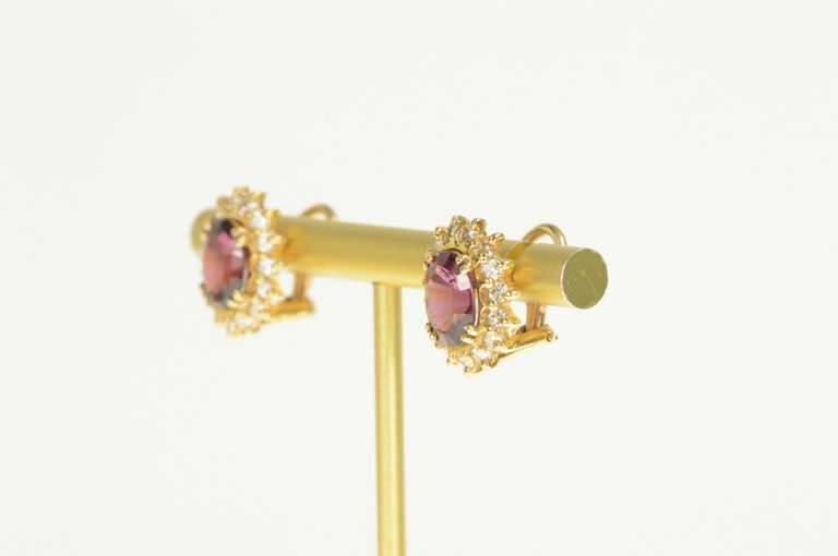 14K Yellow Gold 4.30 Cfw Rubellite Tourmaline Diamond Halo Earrings