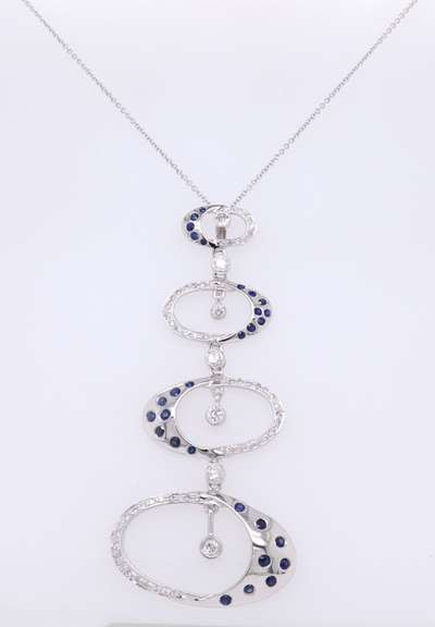 Dazzling 18kt White Gold Sapphire and Diamond Abstract Pendant on Chain