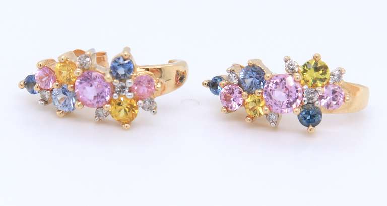 Handsome Yellow Gold Multi Color Gemstone Earrings