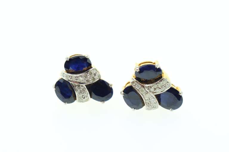 14kt Gold Plated Sterling Silver Sapphire Earrings with Diamond Accents