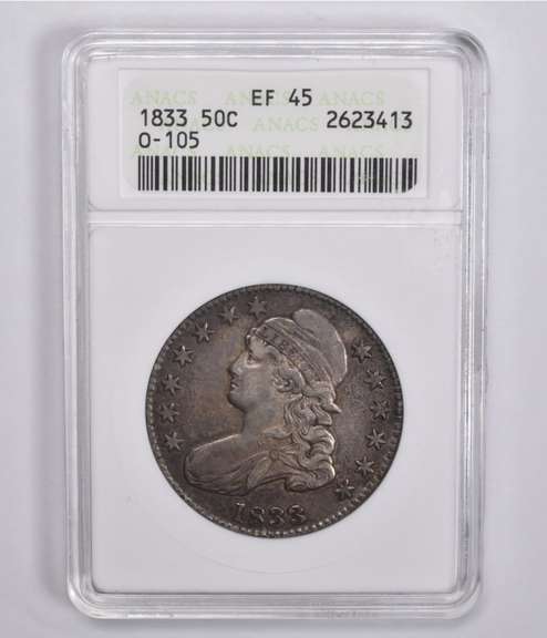 EF45 1833 Capped Bust Half Dollar O-105 ANACS