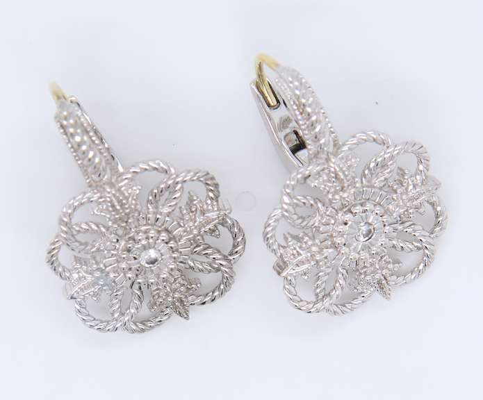 Judith Ripka White Sapphire Art Deco Flower Dangle Earrings
