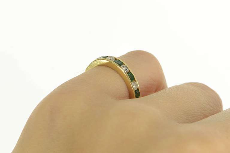 14K Yellow Gold 0.72 Ctw Diamond Emerald Wedding Band Ring