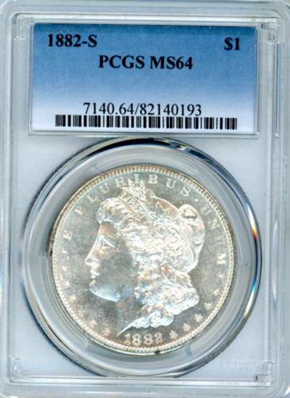 1882-S Morgan Silver Dollar in PCGS MS64