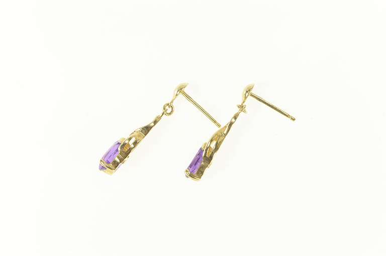14K Yellow Gold Oval Amethyst Twist Dangle Drop Earrings