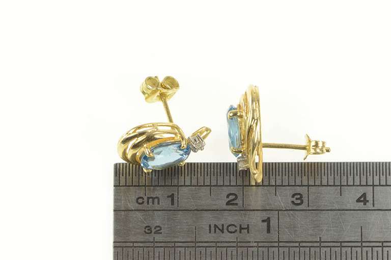 14K Yellow Gold Blue Topaz Diamond Accent Classic Stud Earrings