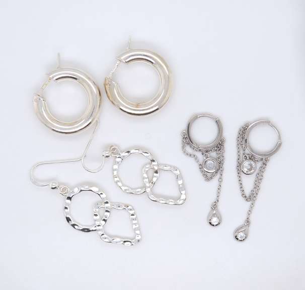 Group Lot of 3 Vintage 925 Sterling Silver Earrings