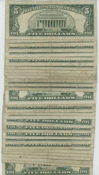 Larger lot 30 mixed 1953 & 1963 $5 Red Seal Notes