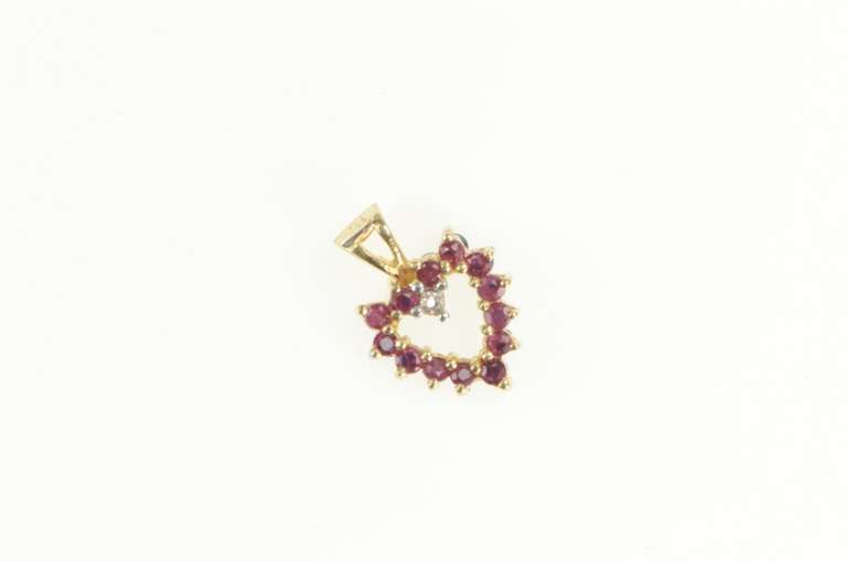 10K Yellow Gold Ruby Sapphire Diamond Reversible Heart Love Pendant