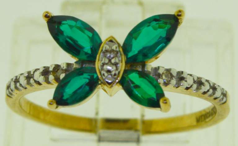 10KT Yellow Gold Emerald Butterfly Ring