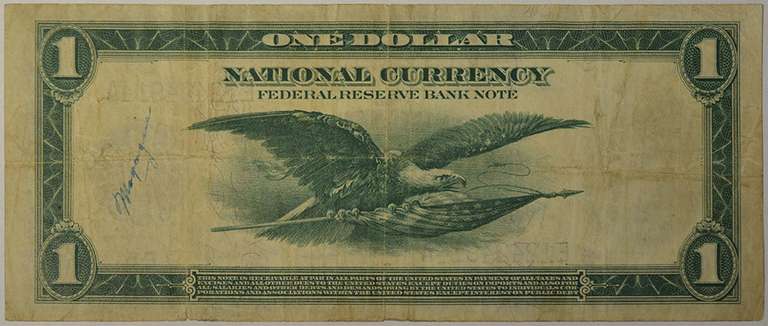 Series Of 1918 $1 Federal Reserve Bank Note Richmond, FR.721, Circulated.