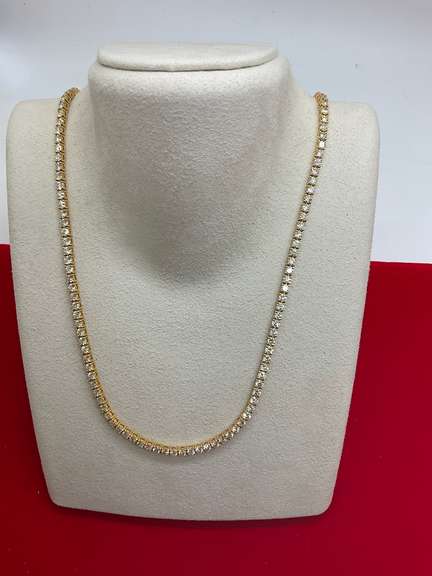 LADIES 14K YELLOW GOLD DIAMOND TENNIS NECKLACE. 21.19 CARATS