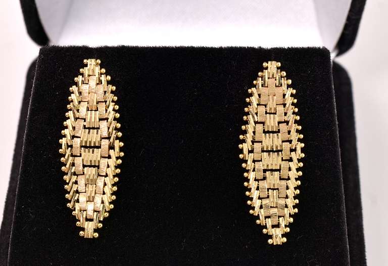 Lavish Basket Weave Earrings in 14K Yellow Gold