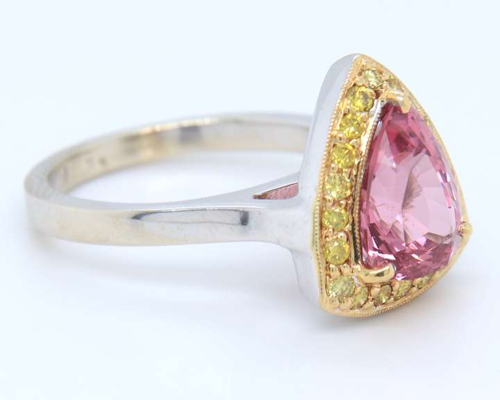Wonderful White Gold Pink Sapphire and Irr Fancy Yellow Cocktail Ring