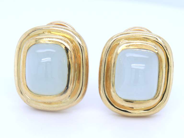 Incredible Yellow Gold Nephrite Jade Cab Earrings