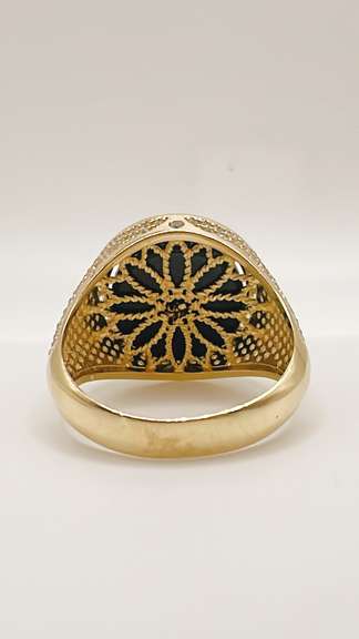 Men's 14kt Solid Yellow Gold, Onyx & CZ Ring