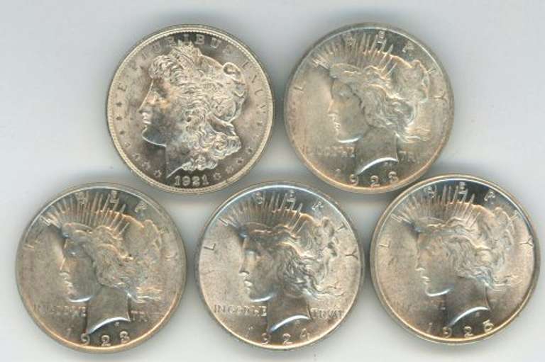 Flashy AU 1921, 1922, 1923, 1924, & 1925 Silver Dollars