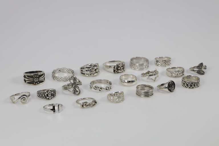 Sterling Silver Curated Ring Assortment Various Sizes & Styles (20 Ring Lot)