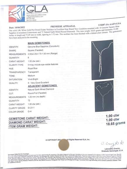 Dazzling Diamond and Sapphire Lariat Necklace in 14K White Gold