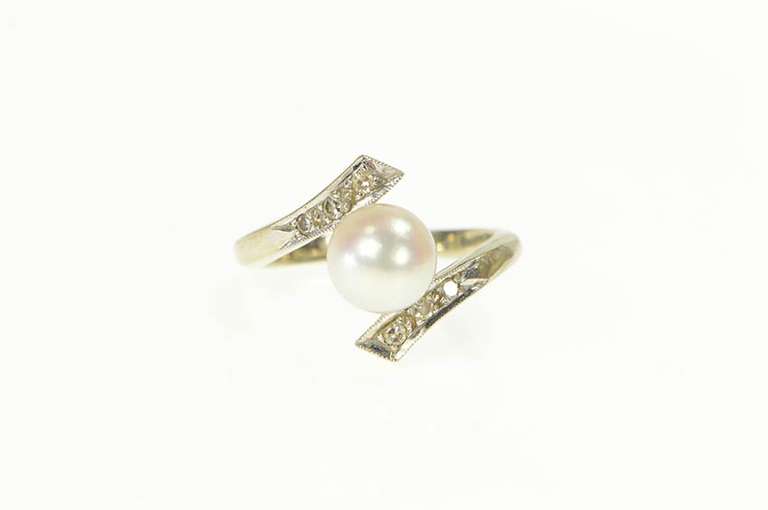 14K White Gold Ornate 1950's Pearl Diamond Engagement Ring