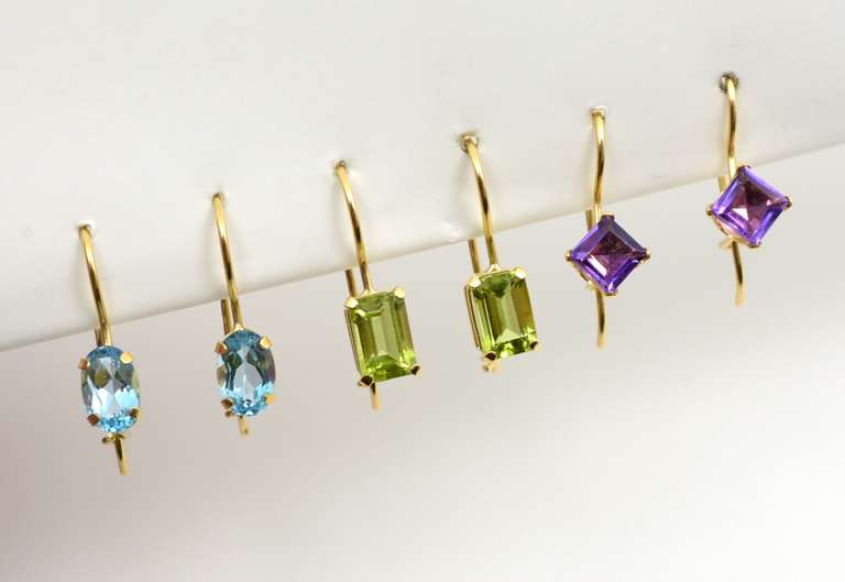 3 Pairs 14k Dangling Stone Earrings