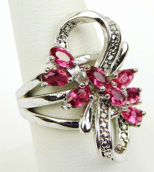 2 Big & Flashy Pink Stone Rings, Size 8