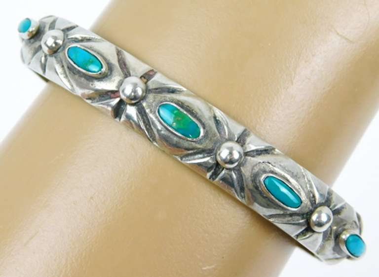 Old Pawn Heavy Sterling Turquoise Cuff Bracelet