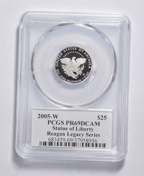 PR69DCAM 2005-W $25 Statue Of Liberty 1/4 Oz Platinum Reagan PCGS