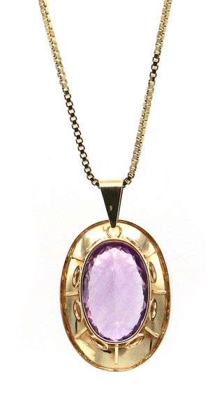 45.0ct Oval Amethyst Bezel Set Large Pendant Necklace in 14KT