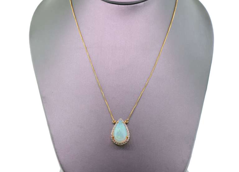 14kt Yellow Gold, Opal, & Diamond Pendant Necklace