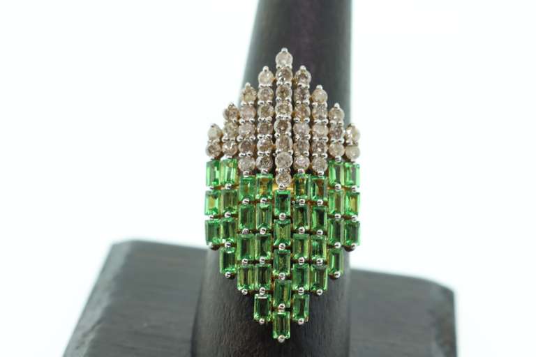 Shimmering Gold Plated Silver Art Deco Emerald and Diamond Ring