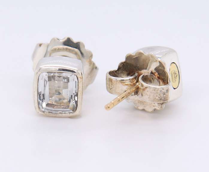 Sterling Silver Lagos Bezel Set White Topaz Stud Earrings