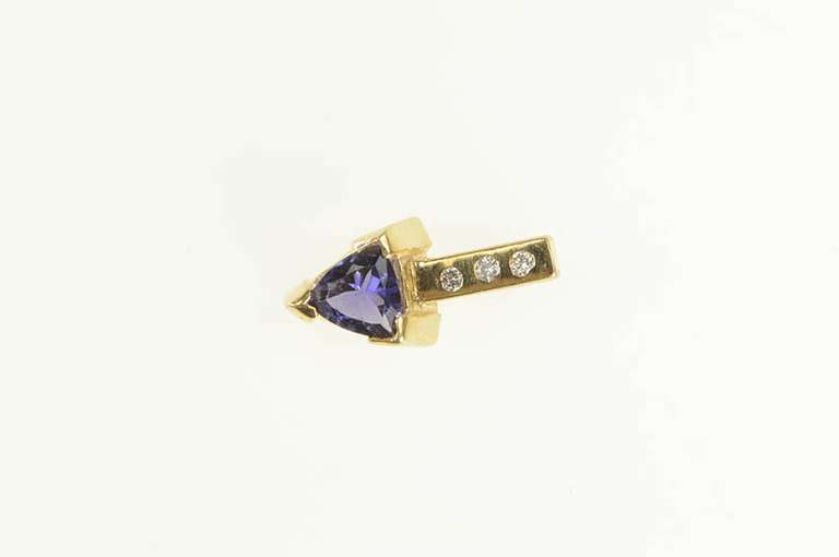 14K Yellow Gold Trillion Iolite Diamond Classic Statement Pendant