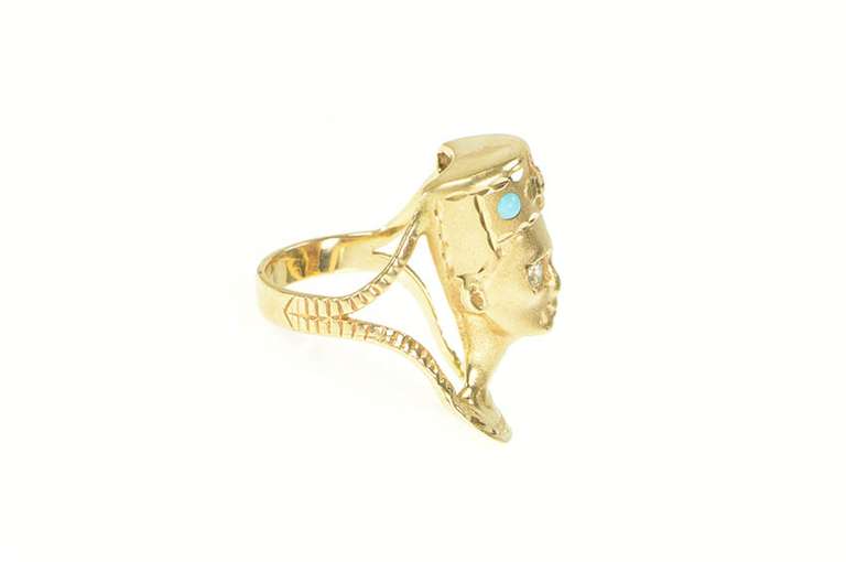 14K Yellow Gold Diamond Queen Nefertiti Turquoise Egyptian Ring